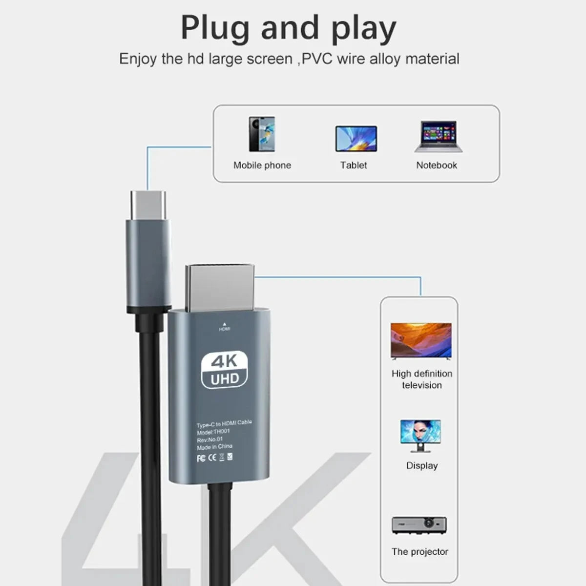 Cable USB-C a HDMI 4K